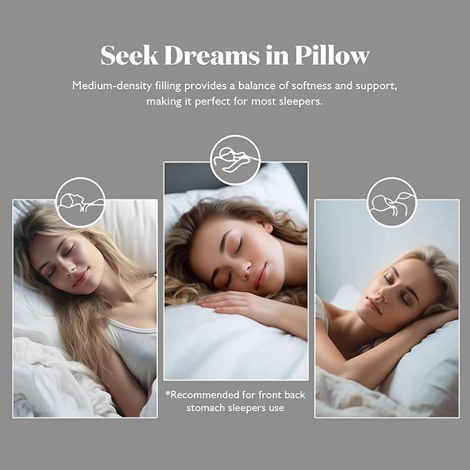 BPC Luxury Feather Down Pillow Queen Size Set of 2 - Medium-Firm Feather Pillow, 3-Chamber Bed Pillow Inserts with Organic Cotton Cover, Surrounded by Polyester, 20x30 Inches