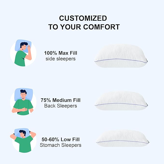 Shredded Memory Foam Pillows Bed Pillows Queen Size Set of 2, Summer Cooling Pillows for Hot Sleepers with Washable Pillowcase, and Winter Soft Dual Sided Pillow for Back Sleepers
