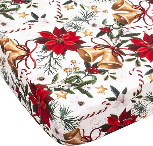 JISEN Baby Crib Sheet 1 Piece Portable Fitted Crib Sheet for Standard Crib and Toddler Mattresses Nursery Bed Decor for Boys Girls 28x52 Inch Christmas Flower