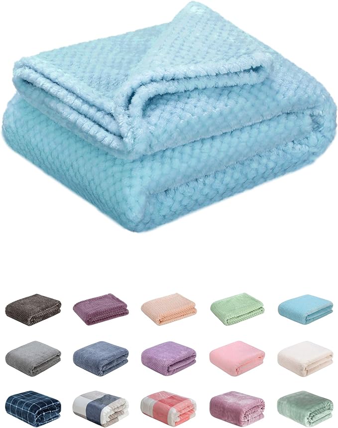 Fuzzy Throw Blanket, Plush Fleece Blankets for adults, Toddler, boys and Girls, Warm Soft Blankets and Throws for Bed, Couch, Sofa, Travel and Outdoor, Camping (40Wx60L, M-Ice Blue)