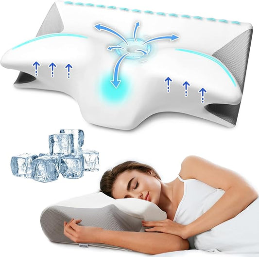 Cervical Pillow for Neck Pain Relief, Cooling Contour Memory Foam Pillows Support Odorless Ergonomic Neck Pillow Adjustable Orthopedic Bed Pillow for Side Back Stomach Sleeper with Pillowcase