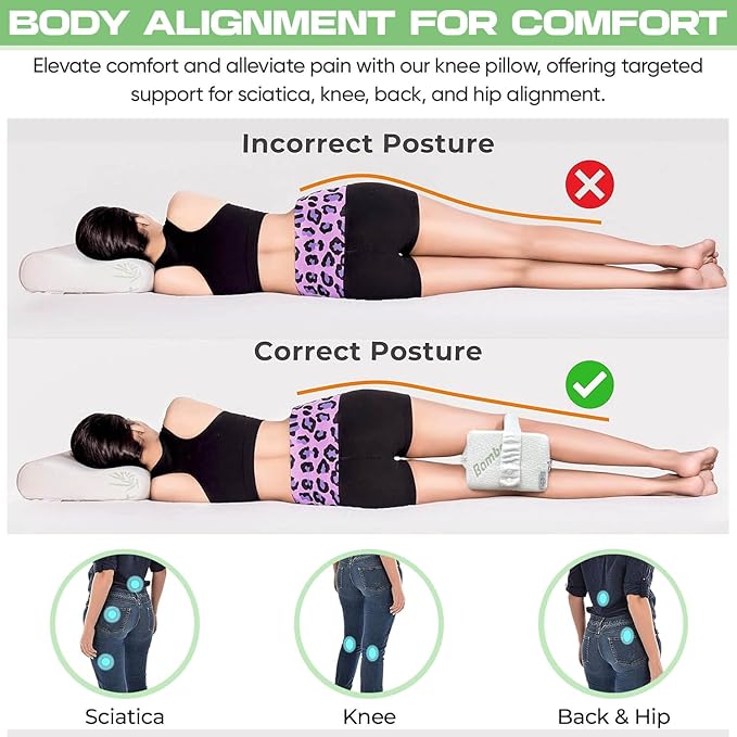 Crew & Chane Knee Pillow for Side Sleepers with Strap, Memory Foam Leg Pillow for Sleeping & Pregnant Women, Sciatica Pain Relief Pillow, Hip Pain & Lower Back Pain Relief