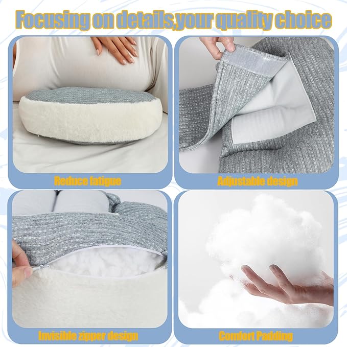 Pregnancy Pillows for Sleeping, Portable Maternity Pillow for Side Sleeper, Support for Back, Belly, HIPS for Pregnant Women, Adjustable Travel Pregnancy Pillow (Grey)