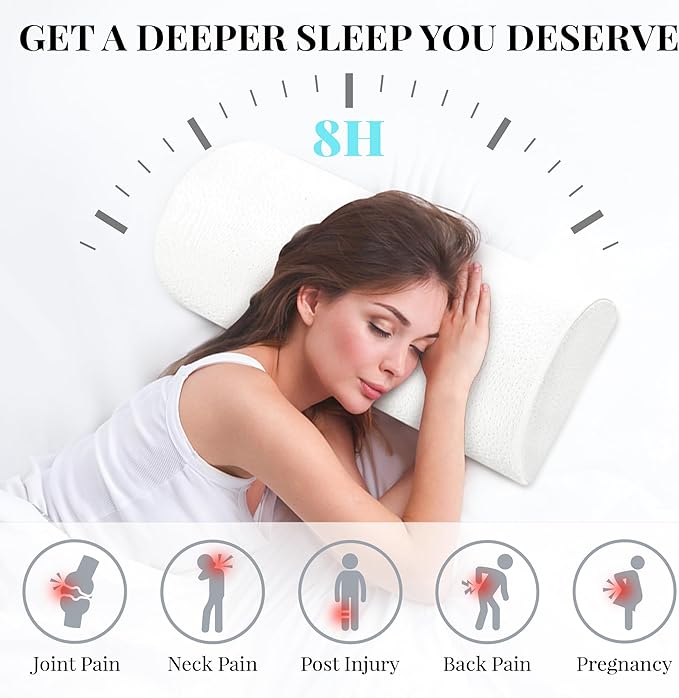 Large Knee Pillow for Side Sleepers Memory Foam Leg Pillows for Sleeping Yoga Bed Half Moon Bolster Pillow for Neck Pain Relief with Pillowcase 23.6"x8.7"x5"(Air Layer White, Extended Size)