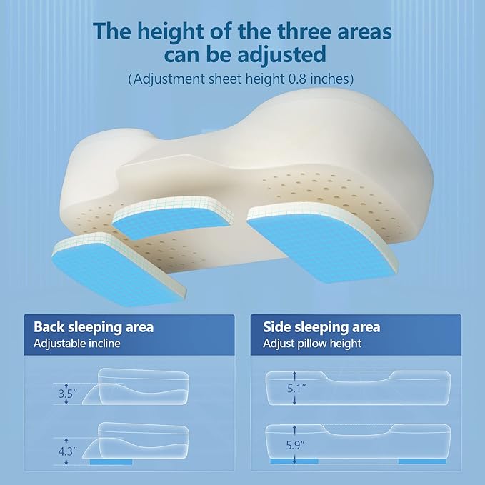 Cervical Pillow for Pain Relief Sleeping, Adjustable Ergonomic Contour Memory Foam Neck Pillow for Sleeping, Orthopedic Neck Support Pillow Bed Pillows (Large Size 23.6Lx13Wx(5.1"-5.9") H)