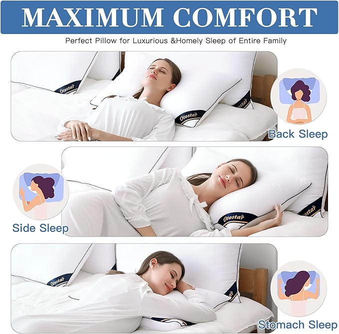 OTOSTAR Bed Pillows for Sleeping 4 Pack King Size Cooling Pillows Luxury Sleeping Pillow 3D Microfiber Filling Breathable Cover Soft Hotel Collection Pillows for Back Side or Stomach Sleepers