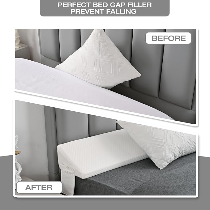 Queen Size Pillow Wedge Pillow Headboard Bed Gap Filler Queen Nora Pillow Long Bed Pillow Wedge for Headboard Gap Mattress Space Filler Pillow Stopper Triangle Foam Pillow Sleeping Bed Accessories