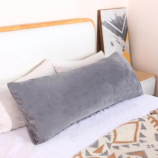 Body Pillow Cover, 20x54 Inches Body Pillow Case Cover with Zipper, Soft Fuzzy Velvet Long Pillow Pillowcase, Grey