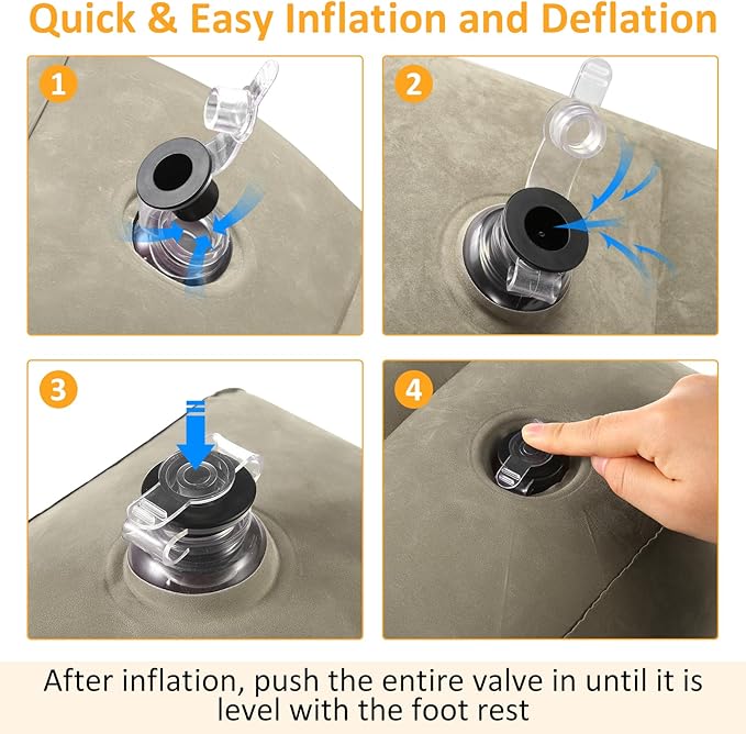 Inflatable Foot Rest Pillow for Travel - Adjustable Height Flight Foot Rest with Eye Mask and Earplugs for Kids & Adults on Airplane, Car, Train, Office, and Home (Gray, 1 PCS)