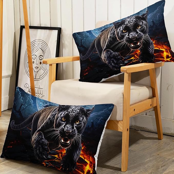 AILONEN Black Panther Fitted Sheet Set Queen Size,Safari Cheetah Leopard Print Bed Sheet Set,Magic Moon Animal Theme Leopard Fitted Sheet with 2 Pillowcases,3 Pieces Boys Queen Bed Sheet Set