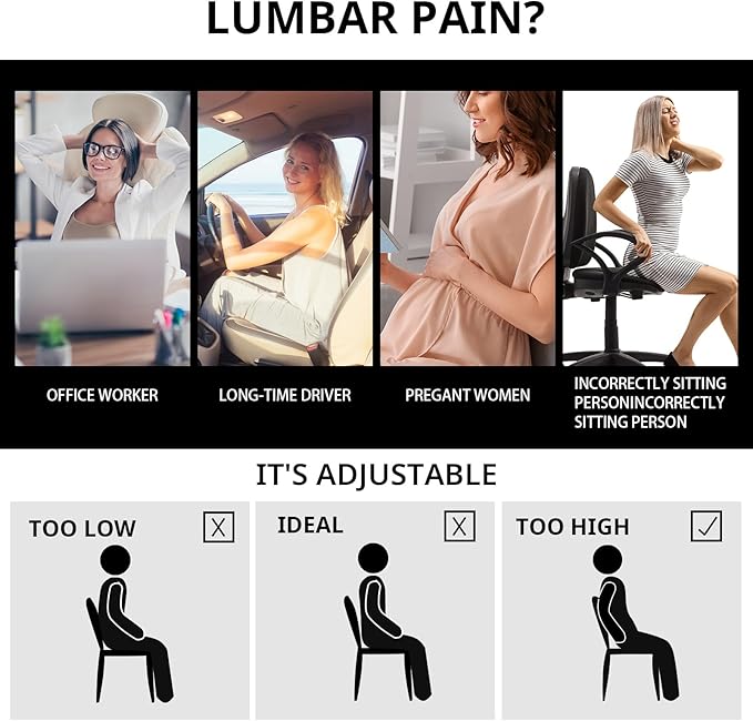 HOMBYS Lumbar Support Pillow for Office Chair-Seat Cushion for Back Support, Improved Sitting Posture and Upper/Lower Back Pain Relief for Desk Chairs, Car Seats and Airplanes (Light Grey, 16"x12"x3")