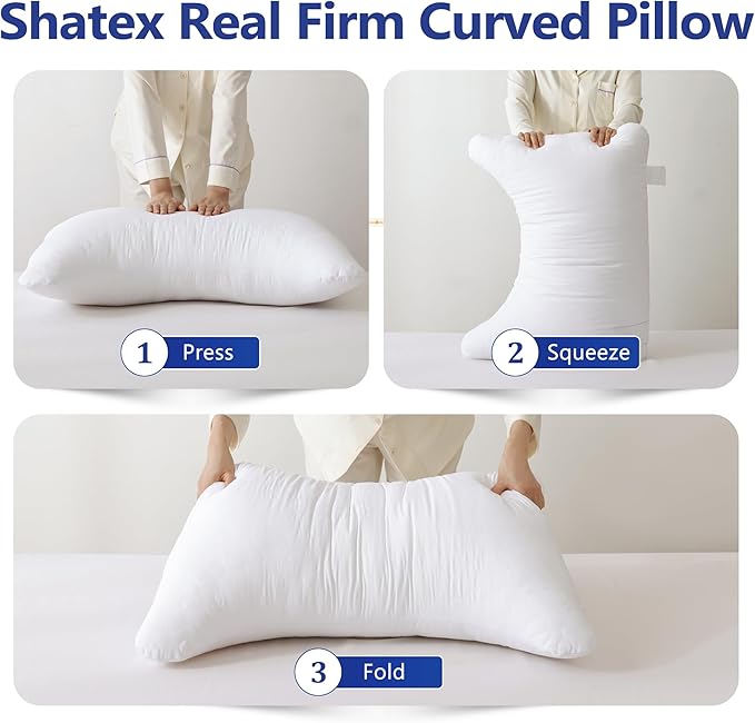 Shatex Curved Firm Pillow Queen Size 28 x 20 inch, Bed Pillow with Adjustable Insert Provides Stronger Support - for Back, Stomach & Side Sleepers.