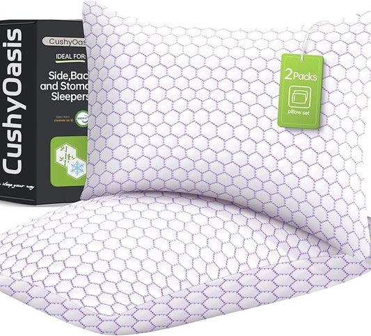 Shredded Foam Pillow for Sleeping, Cooling Bed Pillows Set of 2, Adjustable Pillows for Side, Back, Stomach Sleepers with Washable Pillowcase (King Size, Purple)