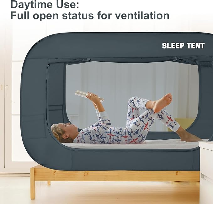 BORNA Bed Canopy Bed Tent Dream Tents Autism Shelter Cabin Indoor Sleeping Tents Privacy Warm Breathable Pop Up Twin Size Double Door with Mosquito Mesh Window for Kids and Adult (Navy Blue)