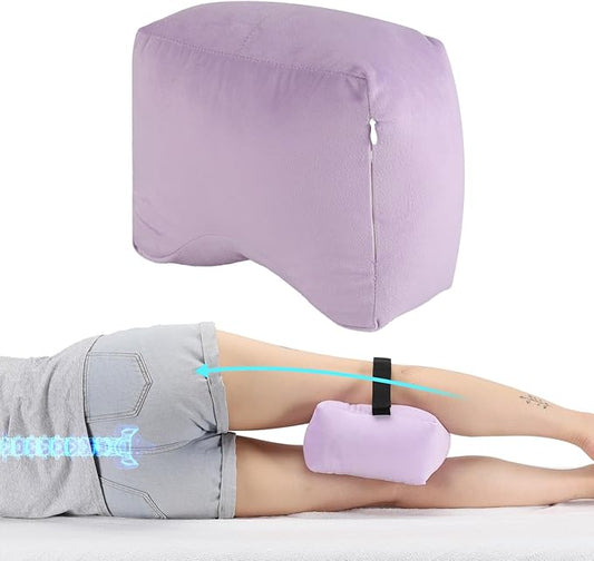 Knee Pillow for Side Sleepers - Leg Support Pillow for Sciatica Relief, Hip and Back Pain Alleviation, Spine Alignment with Adjustable Strap (Purple)
