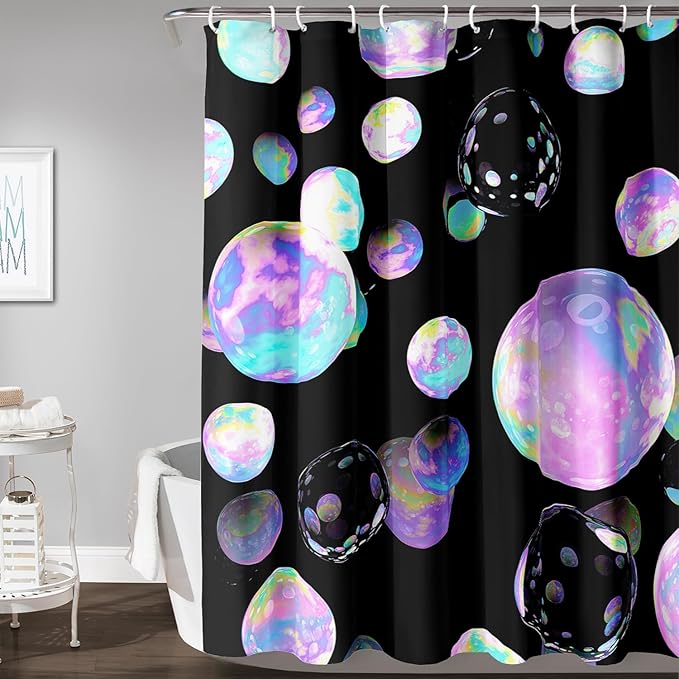 AILONEN Colorful Planet Shower Curtain,Purple Planet Bath Curtain for Bathroom Decor,Polyester Waterproof with 12 Plastic Hooks 48" W*72" H