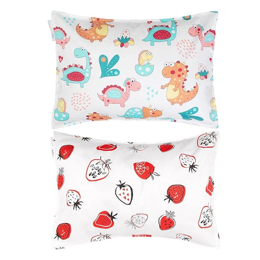 ALVABABY Toddler Pillow Cover Fits 13 x 18,12x 16 Kids Pillow 2 Pack Cotton Sleep Travel Pillowcases with Envelope Baby Children Pillowcase for Boys Girls Strawberry Fox