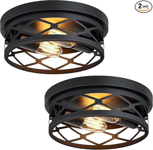 Flush Mount Ceiling Light Fixture for Hallway,2-Light Black Hallway Light Fixtures Ceiling,Light Fixtures Ceiling Mount for Kitchen,Farmhouse,Hall (2 Pack)