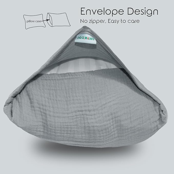 Organic Cotton Muslin Mini Pillowcases with Envelope Design,2 Pack Ultra Breathable Kids Toddler Pillowcases for Boys and Girls- 13 x 18 inches (Grey)