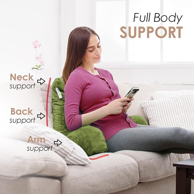 Nestl Reading Pillow for Kids, Small Bed Pillow, Back Pillow for Sitting in Bed, Memory Foam Chair Pillow, Reading & Bed Rest Pillows, Calla Green Back Pillow for Bed, Arm Pillow with Pockets