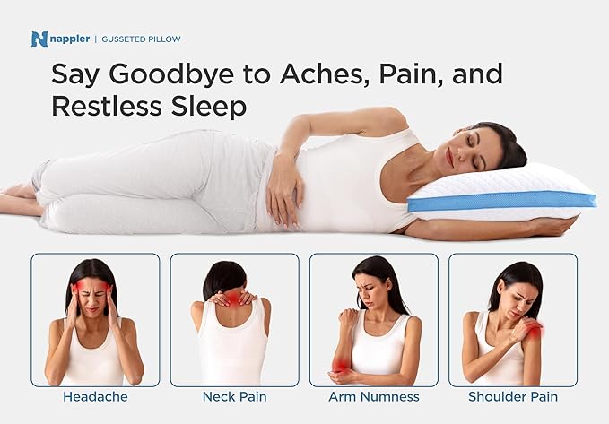 Side and Back Sleeper Pillow for Neck and Shoulder Pain Relief-Shredded Memory Foam Bed Pillow for Sleeping - 100% Adjustable Fill - Standard Size Set of 2 Washable Case. Extra Fill Included