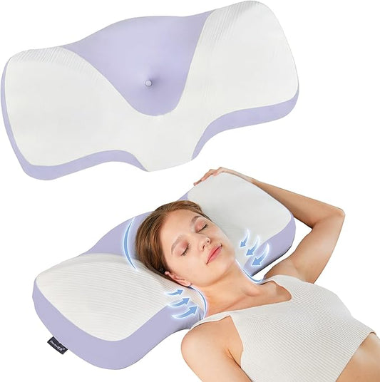 Cervical Pillow for Neck and Shoulder,Contour Memory Foam Pillow,Ergonomic Neck Support Pillow for Side Back Stomach Sleepers with Pillowcase [Purple]