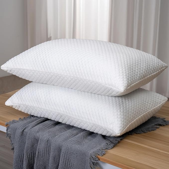 Shredded Memory Foam Pillows for Sleeping 2 Pack - Cooling Bed Pillows Queen Size Set of 2 - Medium Frim Gel Pillows for Side & Back Sleeper with Washable Removable Cover