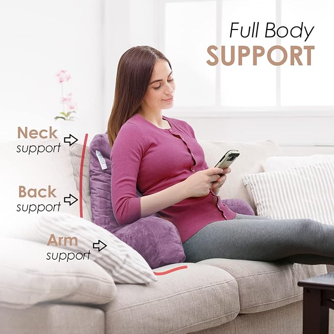 Nestl Reading Pillow Standard Bed Pillow, Back Pillow for Sitting in Bed Memory Foam Chair Pillow, Reading & Bed Rest Pillows Lavender Dream Back Pillow for Bed, Bed Chair Arm Pillow with Pockets