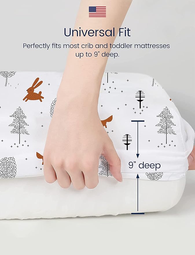 TotAha Space Crib Fitted Sheet, Super Stretchy Jersey Star Crib Sheets, Buttery Soft Boy Crib Mattress Sheets, Ultra Breathable Baby Bed Sheets 28x52x9 Extra Deep Pocket, 2 Pack