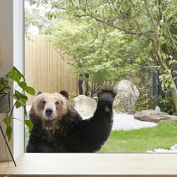 Funny Bear Wall Decal Peel Stick Realistic Hi Bear Wall Art Sticker, Removable Vinyl Bear Sticker Mural Funny Gift for Friends Bathroom Kids Bedroom Playroom Safari Wall Art Decor