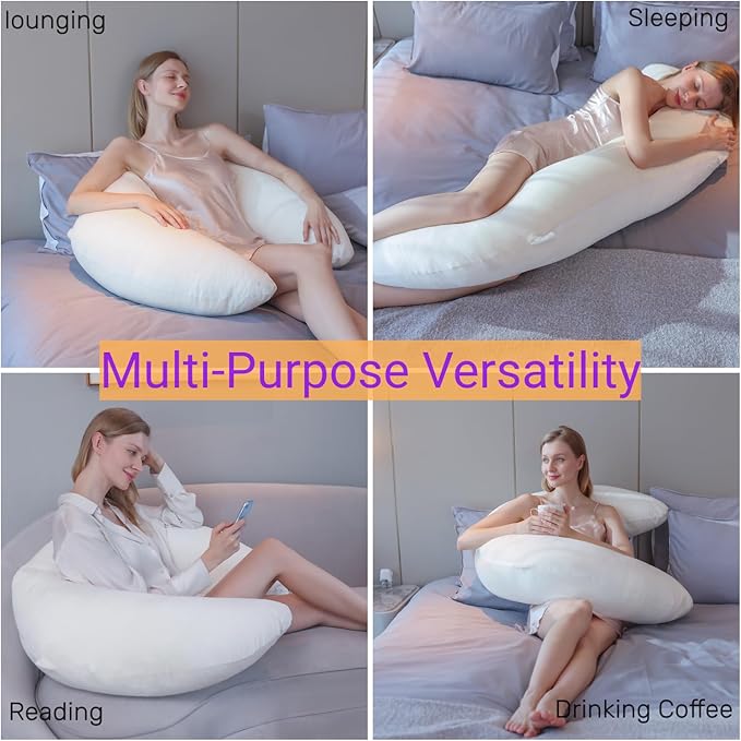 Swan Pillow Full Body Pillow,60 Inch Side Sleeper Pillows for Adults,Maternity Pillow for Pregnant Women with Velvet Cover, White