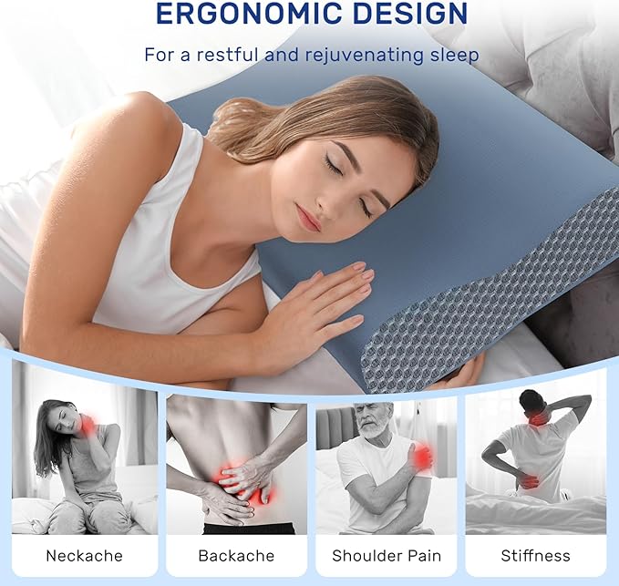 Cooling Pillow for Hot Sleepers Neck Pillow Memory Foam for Pain Relief Bed Pillow for Sleeping Ergonomic Orthopedic Cervical for Neck and Shoulder Pain Side Back Stomach Sleeper-Grey