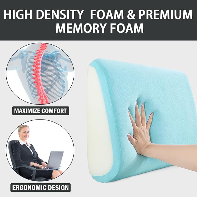 MABOZOO Memory Foam Back Support Cushion for Recliner Chair,Lumbar Support Pillow for Elderly,Extra Large Lumbar Support Pillow with Extension Straps,Light Grey