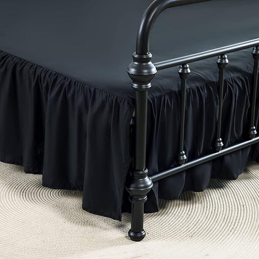 Bed Skirt Ruffled Bed Skirt with Split Corners, 18 Inch Drop Dust Ruffle Bed Skirt with Platform, Black,Full Size