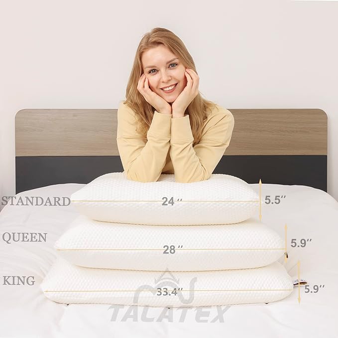 Talatex Talalay 100% Natural Premium Latex Pillow, Helps Relieve Pressure, No Memory Foam Chemicals, Perfect Package Best Gift with Removable Tencel Cover
