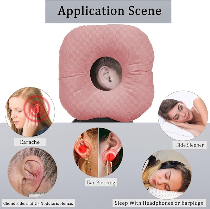Ear Piercing Pillow for Side Sleepers, Pillow with an Ear Hole for CNH and Ear Pain Ear Inflammation Pressure Sores, O-Shaped Side Sleeping Pillow, Ear Guard Pillow (Light Pink)