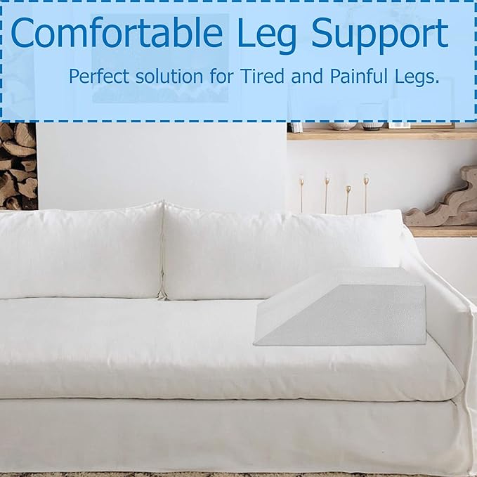 Mattress Solution 21-Inch Leg Pillow Foam Top, Relieves and Recovers Foot and Ankle Injury, Hip and Knee Pain, Multi-Purpose, Legs and Back Support, Increases Blood Flow, Promotes Breathing, White