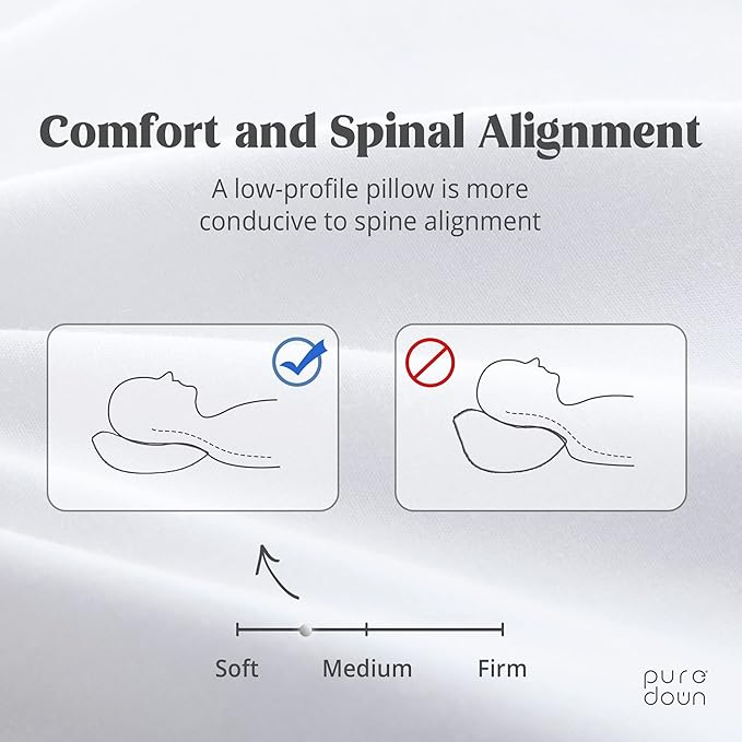 puredown® Feathers Down Pillow - Blend Soft and Flat Pillow with 100% Cotton Cover, Standard Size, Pack of 1