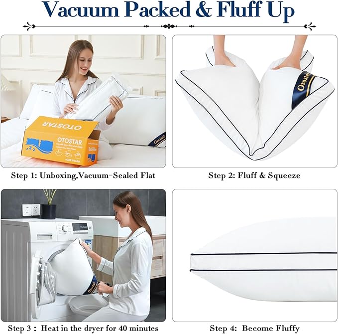 OTOSTAR Pillows Standard Size Set of 4 Bed Pillows for Sleeping Cooling Pillows 4 Pack with 3D Microfiber Filling Breathable Cover Pillows for Back Stomach or Side Sleepers Soft Fluffy Pillows for Bed