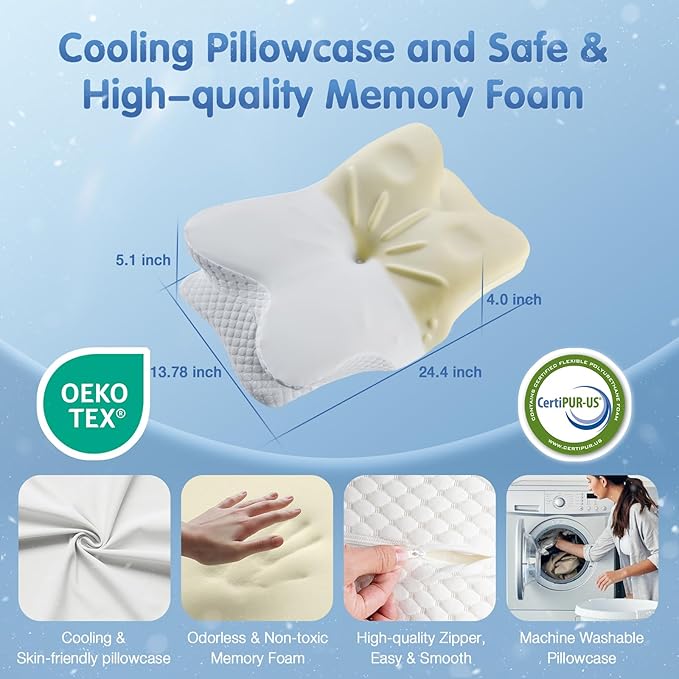 Cervical Neck Pillow for Pain Relief Sleeping, Cooling Contour Memory Foam Support Pillows for Neck and Shoulder Pain, Ergonomic Orthopedic Pillow for Side Back & Stomach Sleepers, White-28