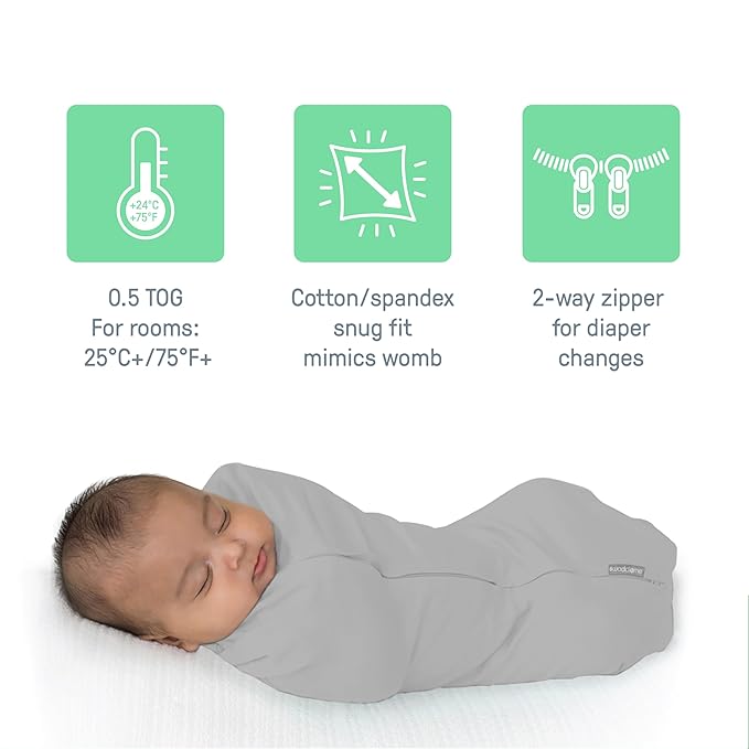 SwaddleMe by Ingenuity Compression Swaddle Pod in Velboa, Two-Way Zipper for Easy Changes, Improves Sleep & Calms Startle Reflex, 0-2 Months, 2-Pack - Clouds & Stars