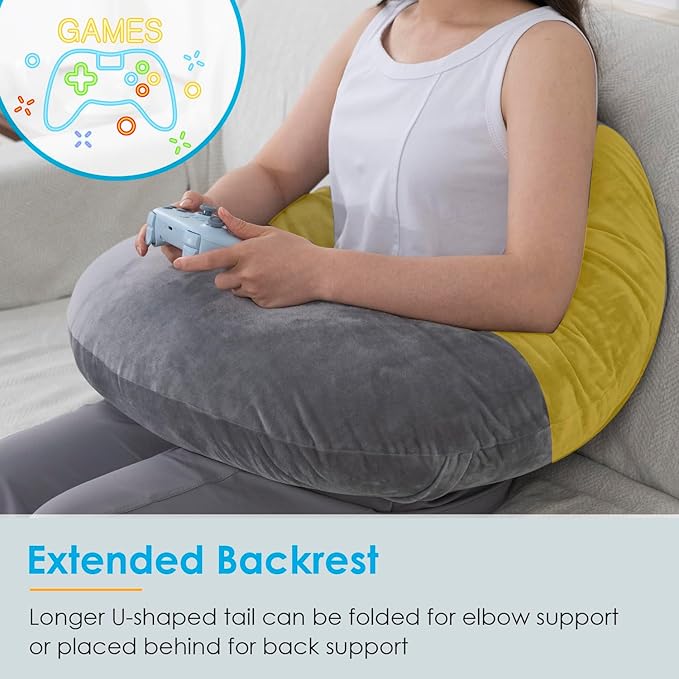 QUEEN ROSE Reading Pillow, Gaming Pillow for Lap, Sitting in Bed or Sofa, Extra Arm Rest for Reading, Playing or Crocheting, Soft Velvet Grey