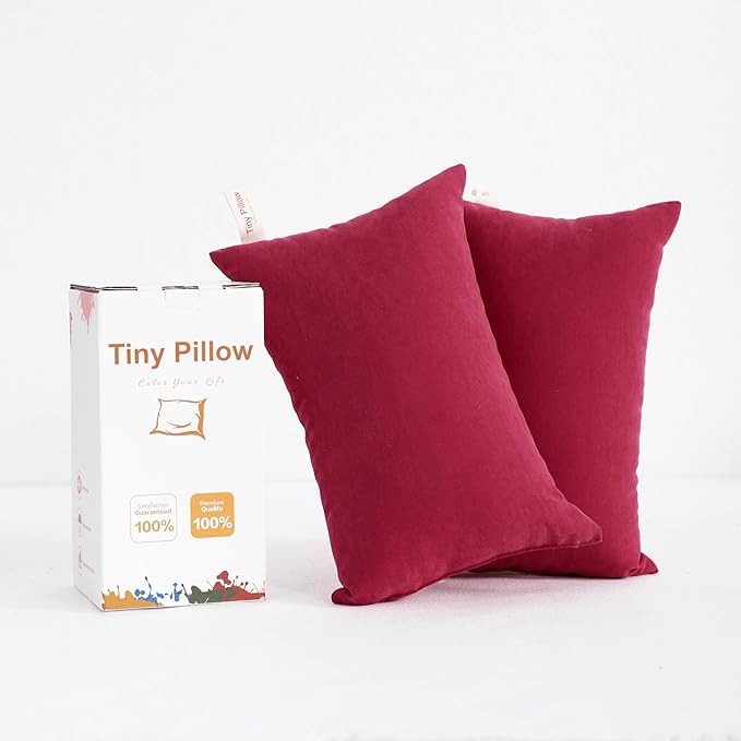 BEDSUM 2 Pack Tiny Pillows, 11"x7" Microfiber Mini Pillows for Travel, Dogs, Cats, Soft and Machine Washable Small Pillows for Neck, Wrist, and Knee Comfort, Red