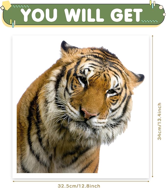 Cute Tiger Wall Art Sticker Peel & Stick Realistic Tiger Head Wall Decals, Removable Vinyl Tiger Sticker Gift for Friends Kids Bedroom Bathroom Shop Window Wall Art Decor