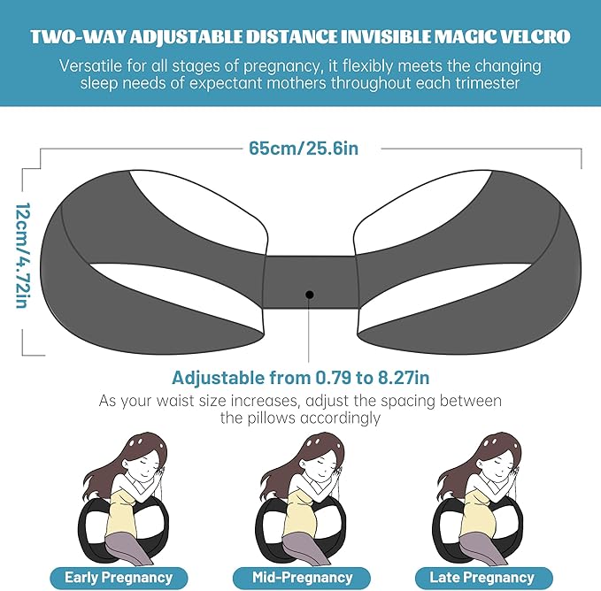 Pregnancy Pillow for Pregnant Women, Soft Pregnancy Body Pillow, Maternity Pillow Used to Support and Relieve Pain or discomfort in The Waist, Abdomen and Buttocks, Adjustable (Dark Grey)