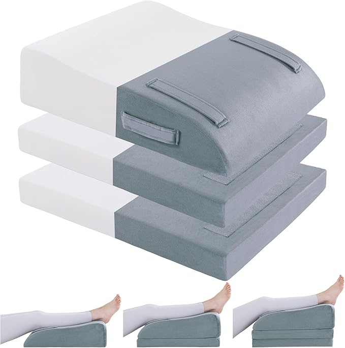 BALAPET Adjustable Leg Elevation Pillows, 10" Height Memory Foam Wedge Leg Rest Pillow for Circulation, Supportive Bolster Pillow for Pregnancy Relieves Pressure Hip Leg Elevation, Light Grey