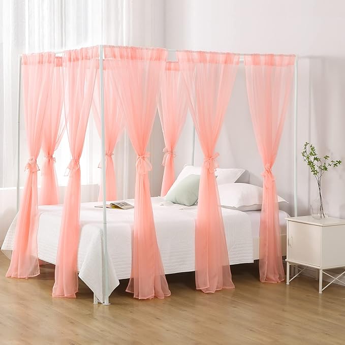 Canopy Bed Curtains Pink, Princess Bed Canopy Queen Size, Canopy Bed Scarf for Girls Adults Room Decor(Pink)