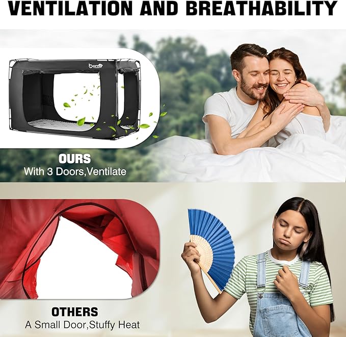 Borna Bed Tent Bed Canopy Full Size, Portable Sleeping Tents Dream Tents Indoor for Kids and Adult, Breathable 70% Blackout Big Space on Bed with Three Doors (Mattress Not Included)