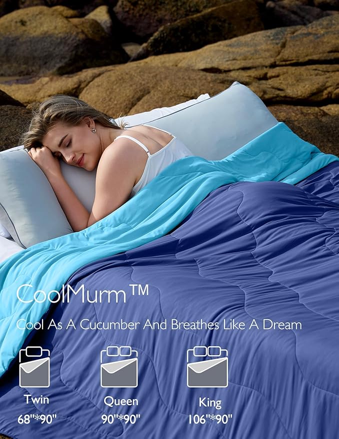 Momcozy Life CoolMurm Cooling Comforter for Hot Sleepers, King/Cali King 106"x90" Hot Flashes Cooling Blanket, All-Season Lightweight Soft Breathable Cooling Quilt Duvet, Cool All Night, Midnight Blue