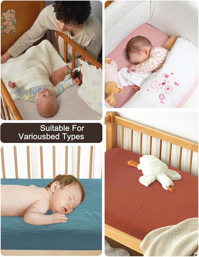 Blue Cotton Pack and Play Sheets Fitted Boy, Muslin Small Pack n Play Mattress Pad Cover, 39"x27" Soft and Breathable Baby Sheets for Pack and Play (46P-06)